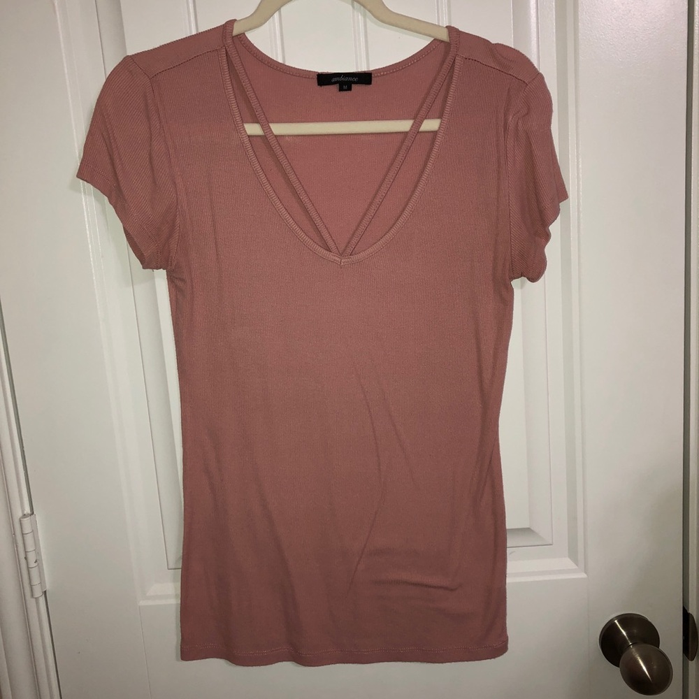 Pink short sleeve v neck shirt size m